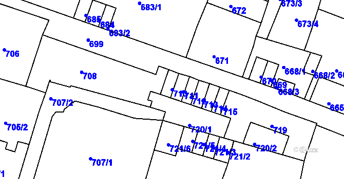 Parcela st. 710 v KÚ Podmokly, Katastrální mapa