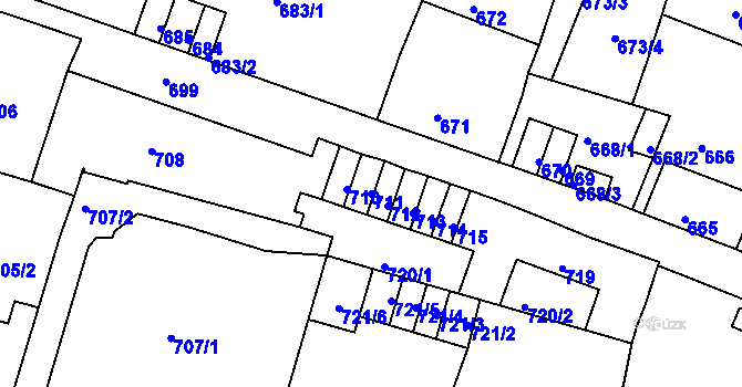 Parcela st. 711 v KÚ Podmokly, Katastrální mapa