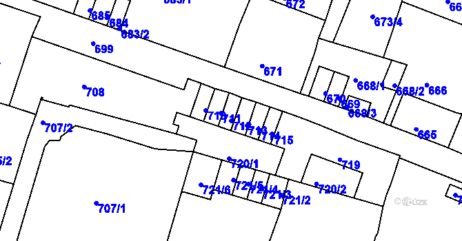 Parcela st. 712 v KÚ Podmokly, Katastrální mapa