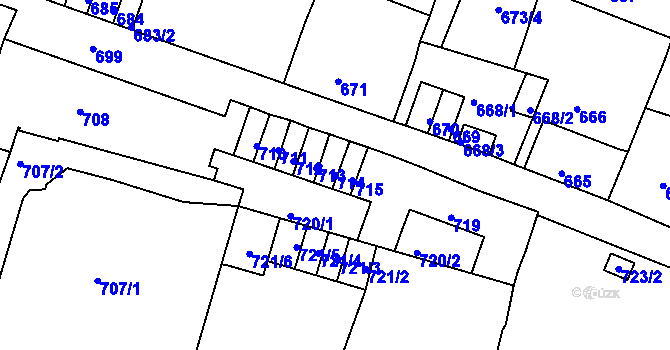 Parcela st. 714 v KÚ Podmokly, Katastrální mapa