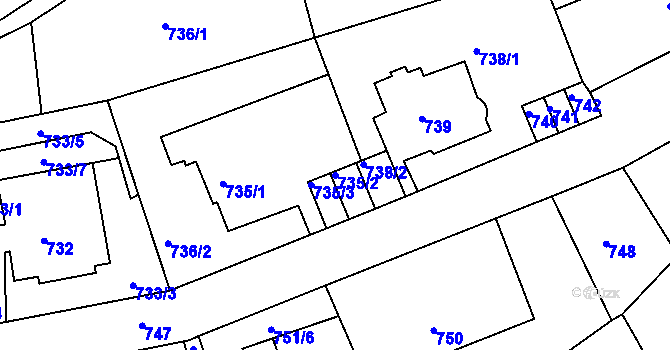 Parcela st. 735/2 v KÚ Podmokly, Katastrální mapa