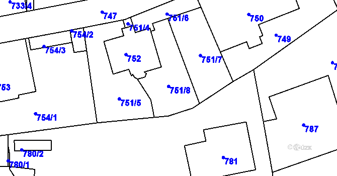 Parcela st. 751 v KÚ Podmokly, Katastrální mapa