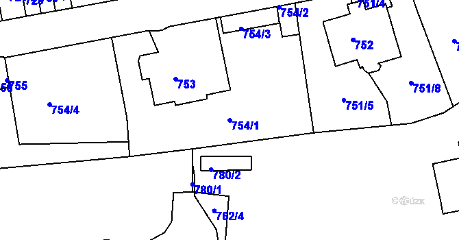 Parcela st. 754/1 v KÚ Podmokly, Katastrální mapa