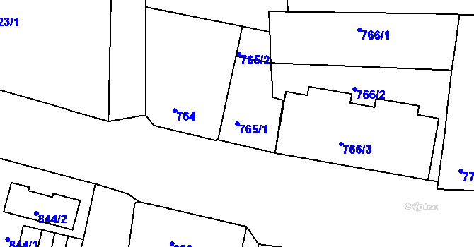 Parcela st. 765/1 v KÚ Podmokly, Katastrální mapa