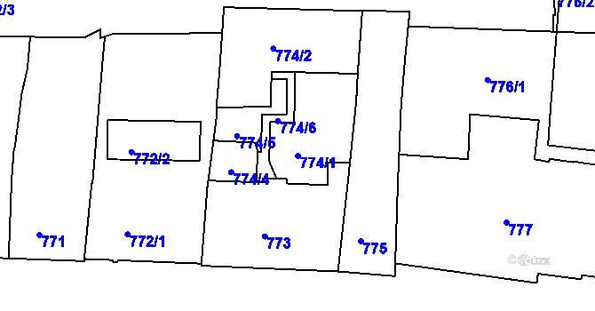 Parcela st. 774/1 v KÚ Podmokly, Katastrální mapa