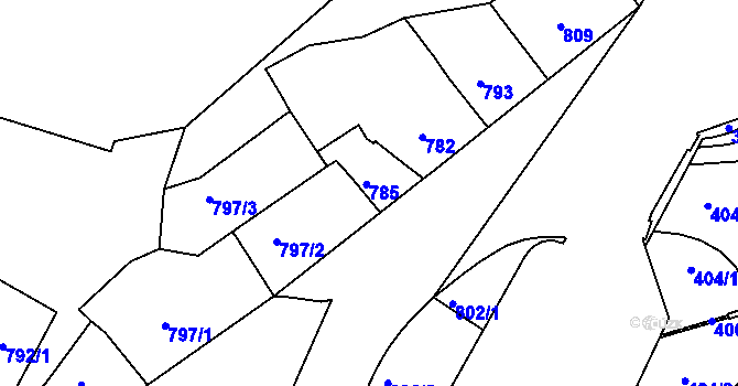 Parcela st. 785 v KÚ Podmokly, Katastrální mapa