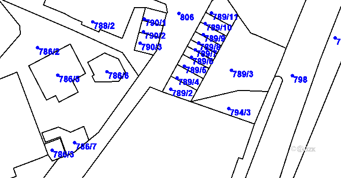 Parcela st. 789/2 v KÚ Podmokly, Katastrální mapa