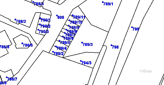 Parcela st. 789/3 v KÚ Podmokly, Katastrální mapa