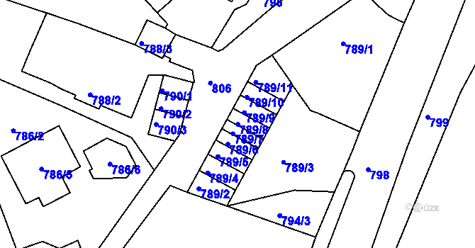 Parcela st. 789/8 v KÚ Podmokly, Katastrální mapa