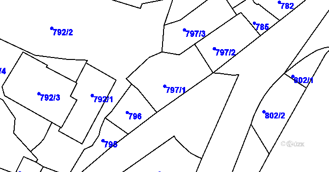 Parcela st. 797/1 v KÚ Podmokly, Katastrální mapa