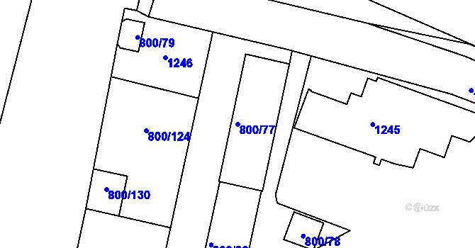 Parcela st. 800/77 v KÚ Podmokly, Katastrální mapa