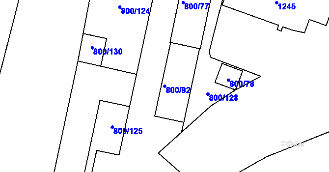 Parcela st. 800/92 v KÚ Podmokly, Katastrální mapa