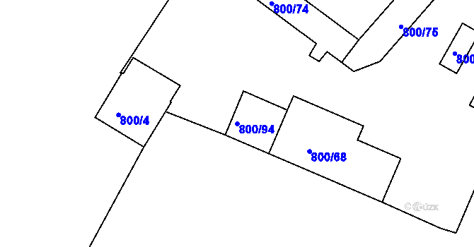 Parcela st. 800/94 v KÚ Podmokly, Katastrální mapa