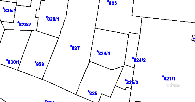 Parcela st. 824/1 v KÚ Podmokly, Katastrální mapa