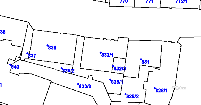 Parcela st. 832/1 v KÚ Podmokly, Katastrální mapa