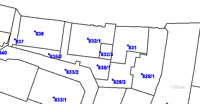 Parcela st. 832/3 v KÚ Podmokly, Katastrální mapa