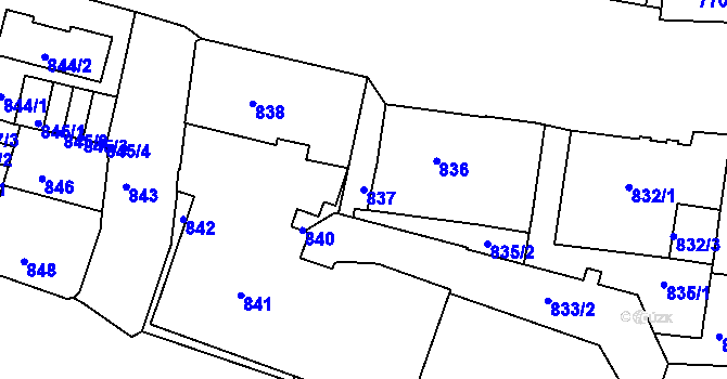 Parcela st. 837 v KÚ Podmokly, Katastrální mapa