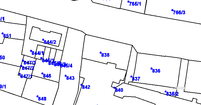 Parcela st. 838 v KÚ Podmokly, Katastrální mapa