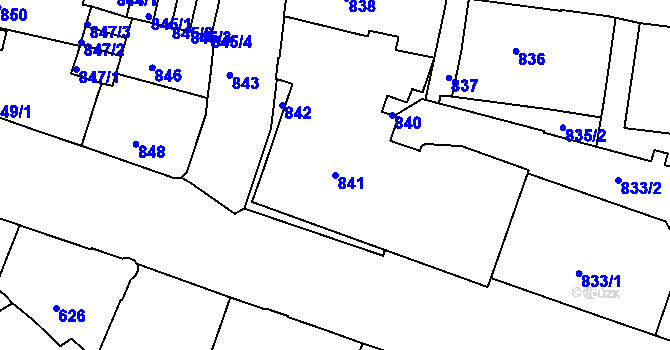 Parcela st. 841 v KÚ Podmokly, Katastrální mapa