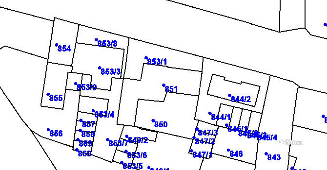 Parcela st. 851 v KÚ Podmokly, Katastrální mapa