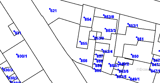 Parcela st. 855 v KÚ Podmokly, Katastrální mapa