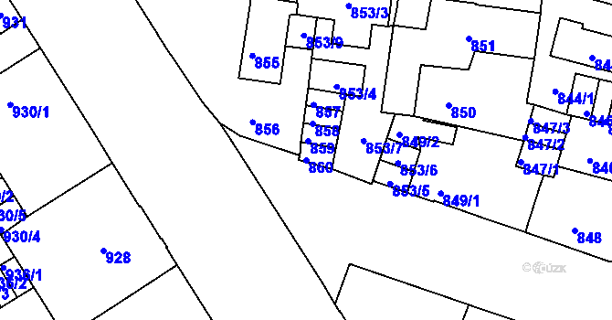 Parcela st. 860 v KÚ Podmokly, Katastrální mapa
