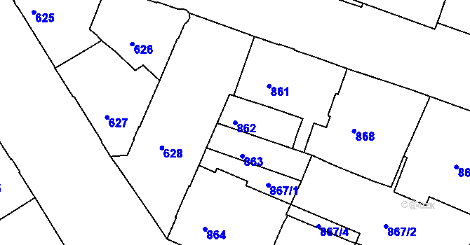 Parcela st. 862 v KÚ Podmokly, Katastrální mapa
