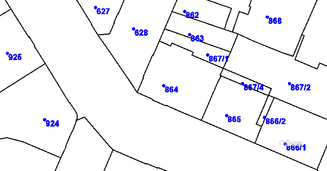 Parcela st. 864 v KÚ Podmokly, Katastrální mapa
