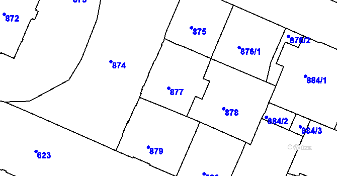 Parcela st. 877 v KÚ Podmokly, Katastrální mapa