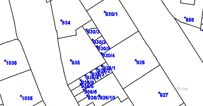 Parcela st. 930/4 v KÚ Podmokly, Katastrální mapa