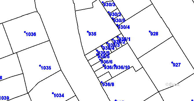 Parcela st. 936/9 v KÚ Podmokly, Katastrální mapa