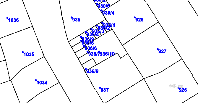 Parcela st. 936/10 v KÚ Podmokly, Katastrální mapa