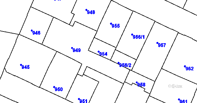 Parcela st. 954 v KÚ Podmokly, Katastrální mapa