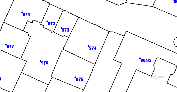 Parcela st. 974 v KÚ Podmokly, Katastrální mapa