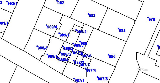 Parcela st. 986 v KÚ Podmokly, Katastrální mapa