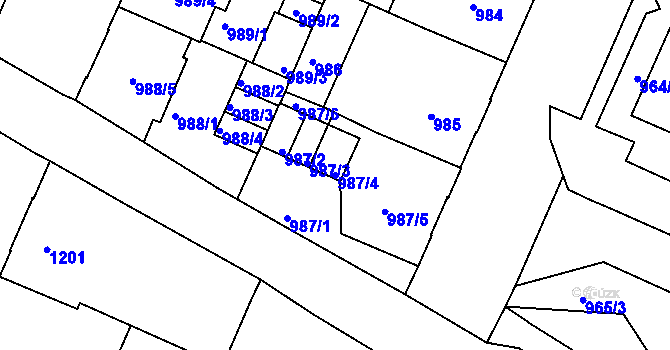Parcela st. 987/4 v KÚ Podmokly, Katastrální mapa