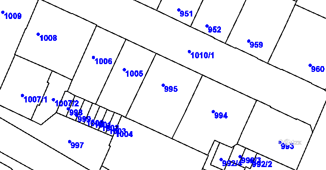 Parcela st. 995 v KÚ Podmokly, Katastrální mapa