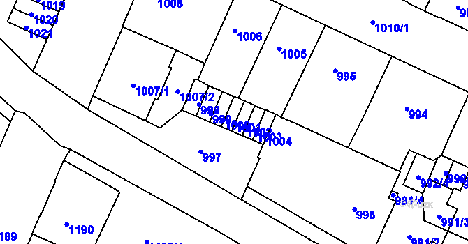 Parcela st. 1001 v KÚ Podmokly, Katastrální mapa