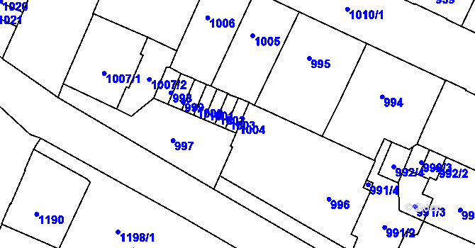 Parcela st. 1004 v KÚ Podmokly, Katastrální mapa
