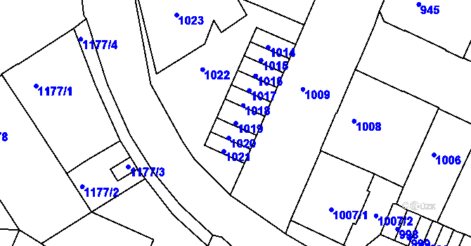 Parcela st. 1019 v KÚ Podmokly, Katastrální mapa