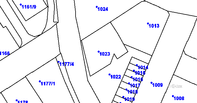 Parcela st. 1023 v KÚ Podmokly, Katastrální mapa