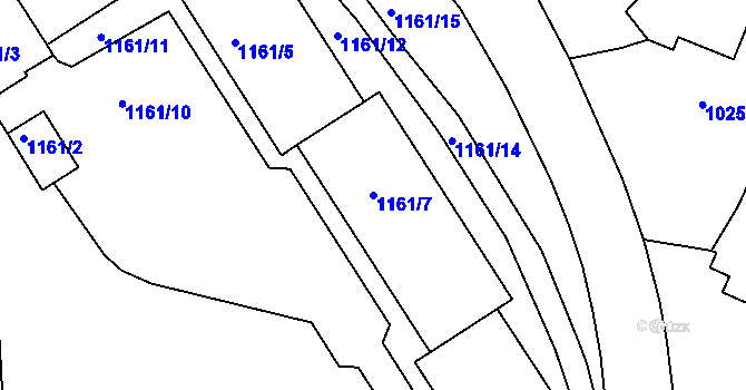 Parcela st. 1161/7 v KÚ Podmokly, Katastrální mapa
