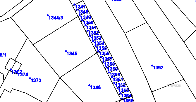 Parcela st. 1356 v KÚ Podmokly, Katastrální mapa