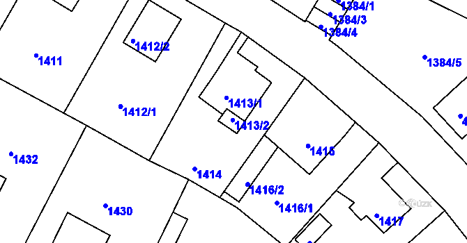 Parcela st. 1413/2 v KÚ Podmokly, Katastrální mapa