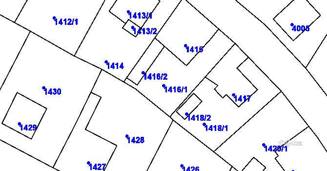 Parcela st. 1416/1 v KÚ Podmokly, Katastrální mapa