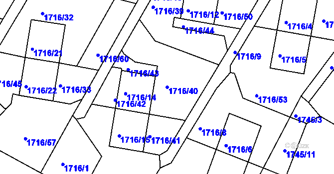 Parcela st. 1716/40 v KÚ Podmokly, Katastrální mapa
