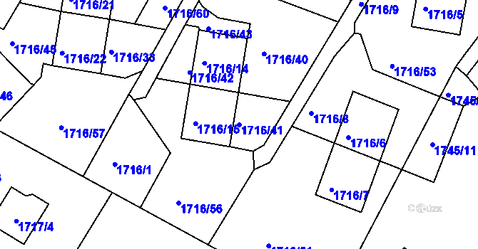 Parcela st. 1716/41 v KÚ Podmokly, Katastrální mapa