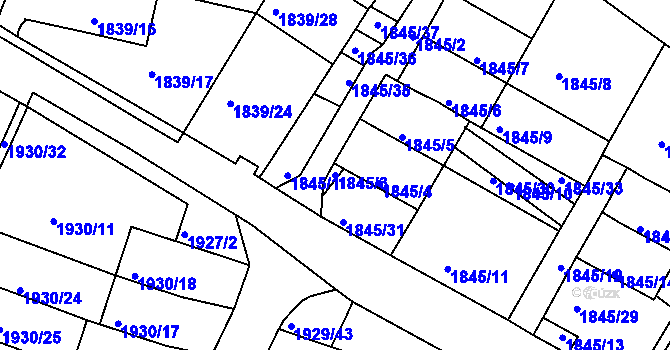 Parcela st. 1845/3 v KÚ Podmokly, Katastrální mapa