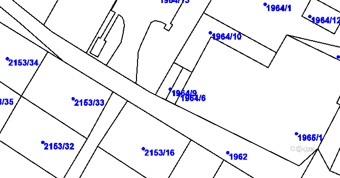 Parcela st. 1964/9 v KÚ Podmokly, Katastrální mapa