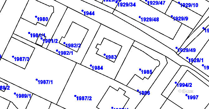 Parcela st. 1983 v KÚ Podmokly, Katastrální mapa
